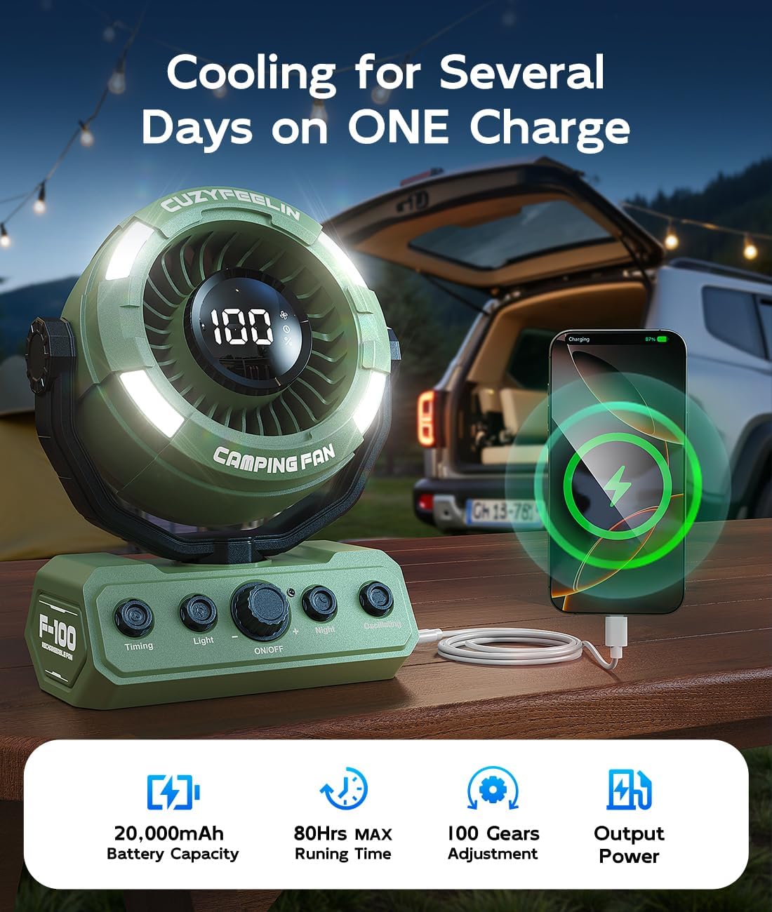 Ventilador portátil recargable F-100 - Imagen 3