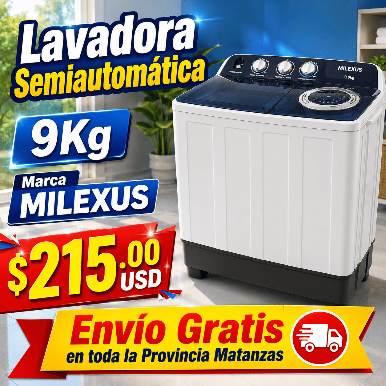 Lavadora Semiautomática 9Kg Milexus