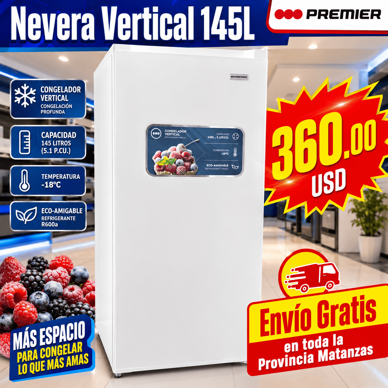 Nevera Vertical 145L Premier